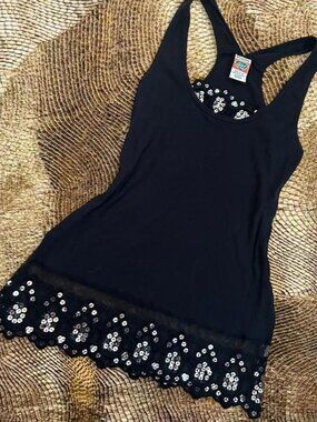 Vintage Y2K black silver sequin layering tank top ⭐️ unique boho chic indie top